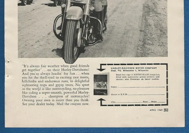 1949 HARLEY-DAVIDSON advertisement, Harley-Davidson Motorcycle print ad 3
