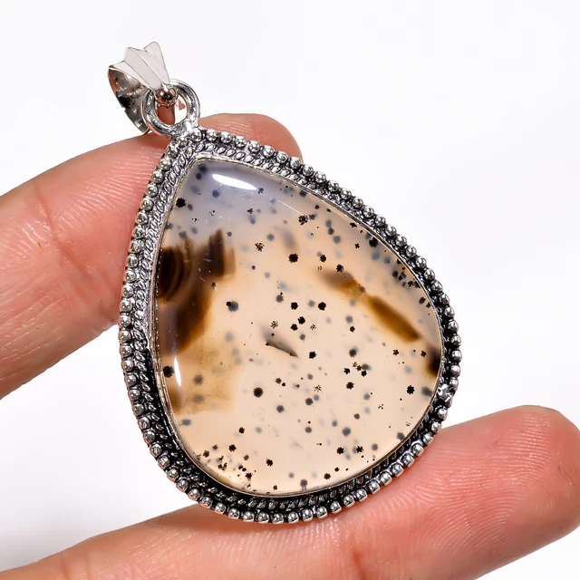 Montana Agate Vintage Style Handmade 925 Sterling Silver Pendant 2" GSR-3822