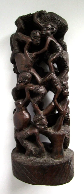 African Makonde Tree of Life Detailed Wood Carved Art Sculpture - Ebony Wood VTG