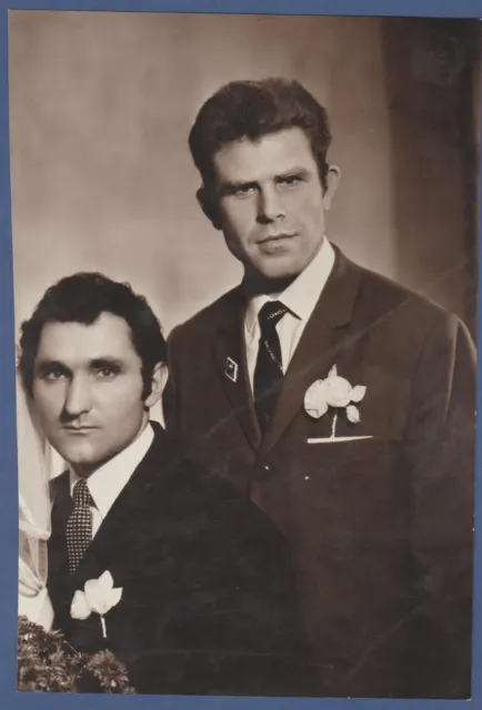 Portrait of two handsome guys at a wedding Soviet Vintage Photo USSR