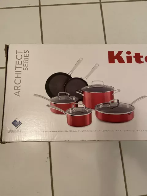 KITCHENAID 10 Piece Stainless Culinary Cookware Set Onyx KCSS10GOB New
