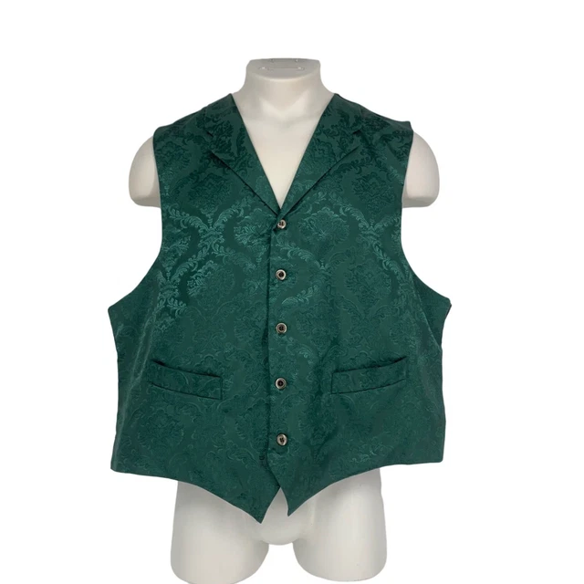 Unbranded XL Emerald Green Vest Paisley Front Button Collared Pockets Wedding