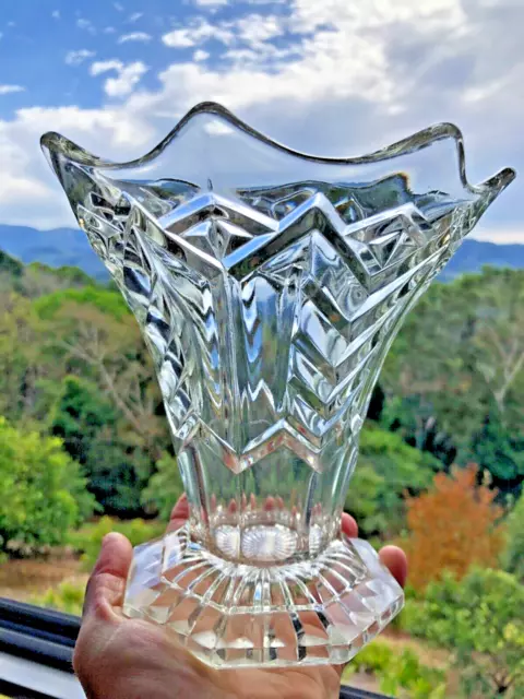Crystal Clear Vase Pressed Glass Vase With Frog Vintage Huge Vase 18Cm Vgc