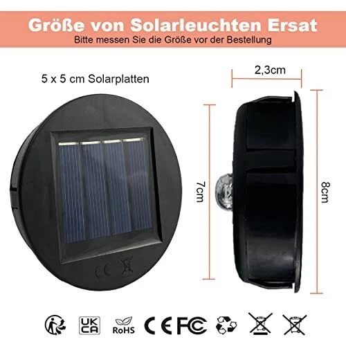 HELESIN Lot de 2 Lampes Solaires de Rechange de 8 cm de Diamètre avec LED Cla...