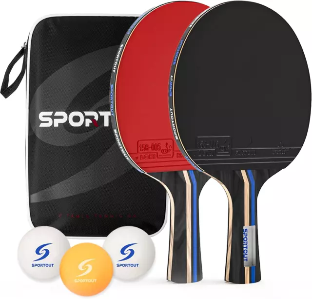 Set Da Ping Pong 2 Racchette Ping Pong 3 Palline Racchetta Da Tavolo +  Custodia