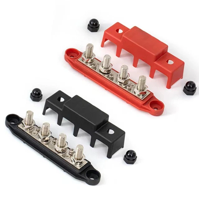 QIMEI-SHOP Bloc De Distribution D'alimentation 12 V-48 V DC Busbar 150 A Bornier D'alimentation 2 Voies Avec 24 X M4 Borne à Bolts Pour Voiture Camion Bateau Noir
