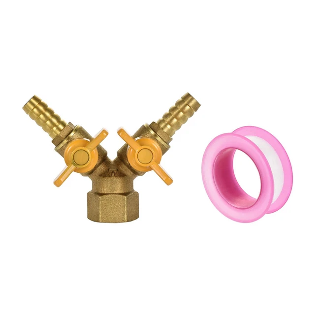 3 Way Shut Off Ball Valve, G1/2 Female Thread, Brass Tee Connector with Tape