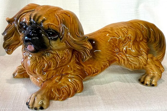 Vtg Goebel Pekingese Playful Dog Lg Ceramic Figurine West Germany Dark Muzzle