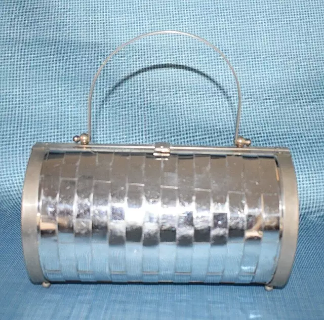 ETRA Handbag Vintage Basket Evening Bag Purse Metal Silver