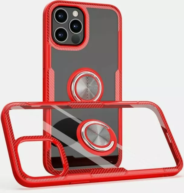 Apple iPhone 12 Pro Max 360 Red & Clear Shockproof Magnet Ring Holder Stand Case