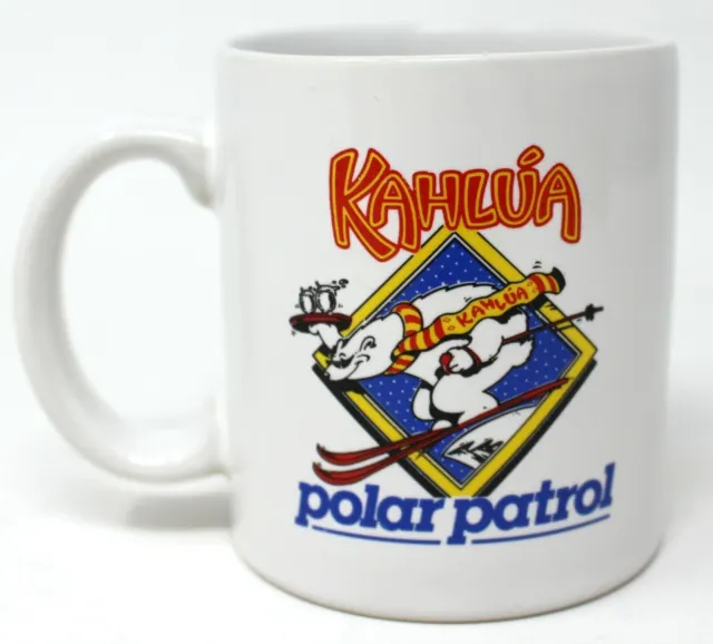 Taza de té de café blanco vintage Kahlua Polar Patrol Bear década de 1980