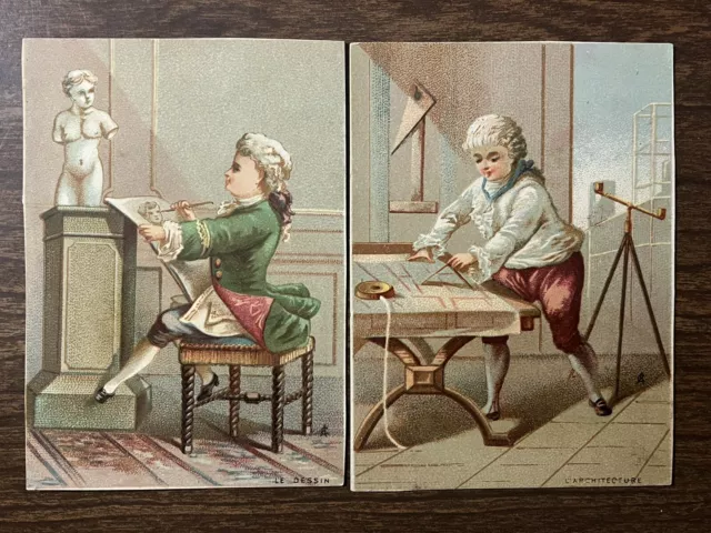 2 Victorian Trade Cards ~ Artist, Architect ~ France ~ le Dessin, L'Architecture