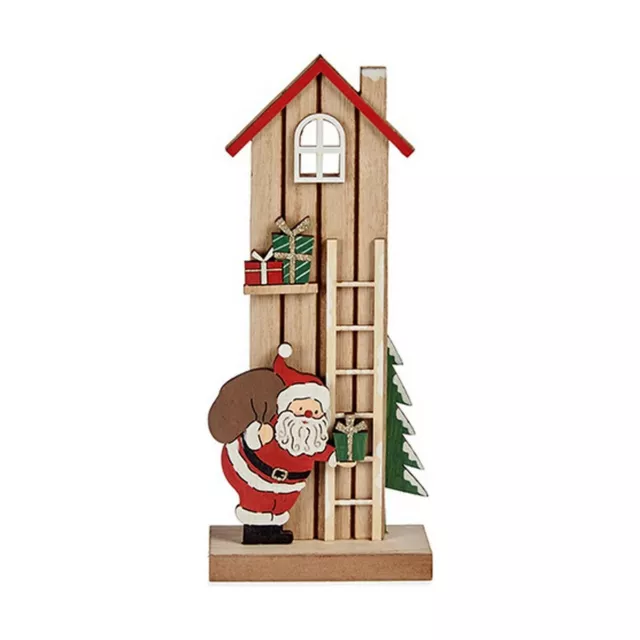Deko-Figur Haus Weihnachtsmann Braun Rot grün Holz 5 x 24 x 10 cm