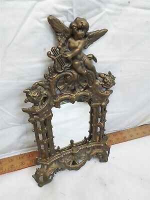 Antique Cast Iron Brass Finish Ornate Art Nouveau Cherub Picture Frame Mirror