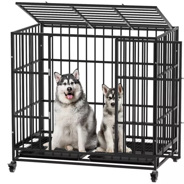 42 Inch Heavy Duty Dog Crate 360-degree Swivel Metal Pet Cage Portable House