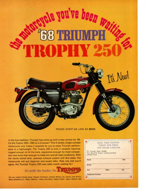 1968 Triumph Trophy 250 Motorcycle ~ Original Print Ad