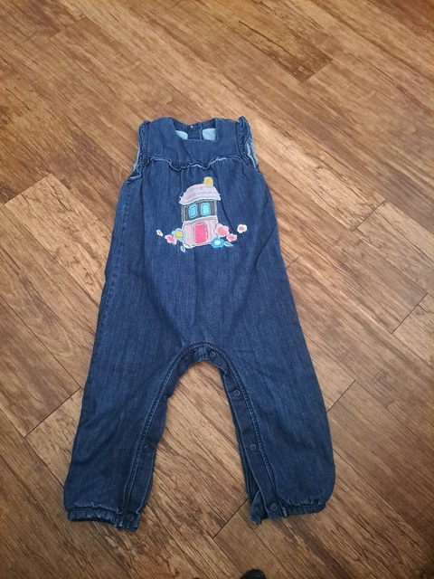Baby girl jumpsuit romper all in one age 12 - 18 months blue denim 2in1 dungaree