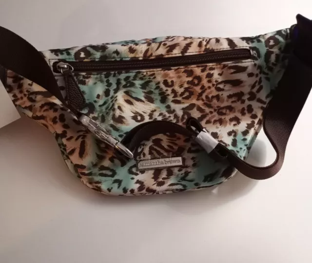 Samantha Brown Travel Quilted Hip Bag Fanny Pack w Pouch blue brown leopard New 4