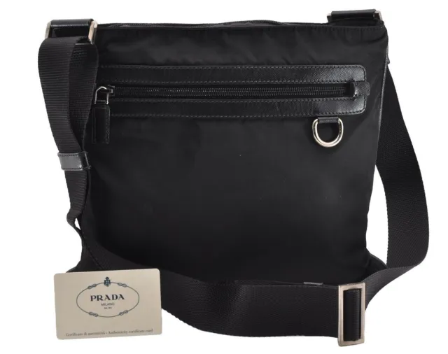 Authentic PRADA Tessuto Saffiano Nylon Leather Shoulder Bag VA0340 Black 3399I