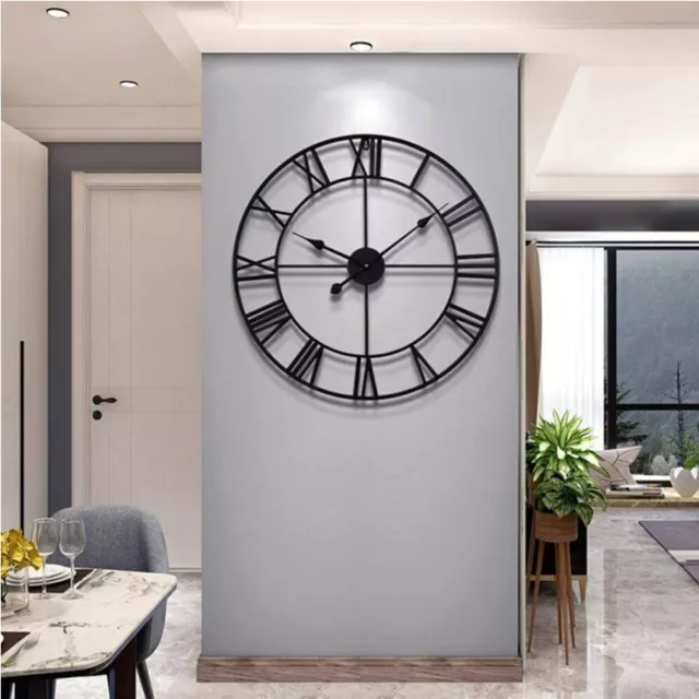 50CM Large Artiss Wall Clock Roman Numerals Round Metal Luxury Home Decor Black~