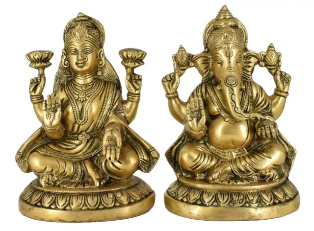 Whitewhale Metal Laxmi Ganesh Idol Set -Gold Plated Lakshmi Ganesha Idols Statue