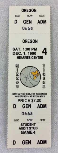 1990 12/01 Oregon Ducks at Missouri Tigers Basketball Full Ticket