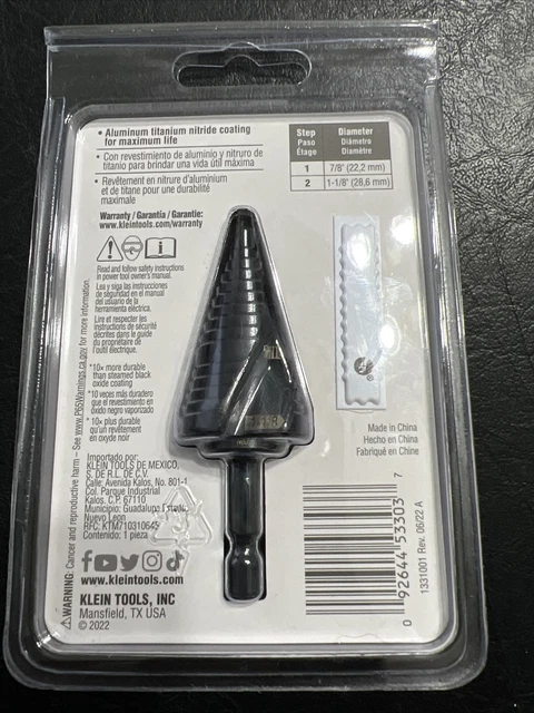 KLEIN TOOLS QRST11 Quick-Release Step Drill SPIRAL FLUTE 7/8 to 1-1/8-Inch 4