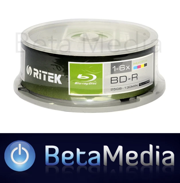 25 x Ritek Blu-ray BD-R 6x 25GB Full Hub inkjet printable blu ray BDR discs