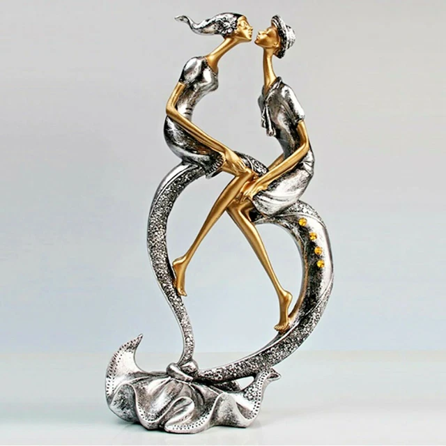 Couple Lovers Kiss Resin Statue Sculpture Figurine Ornament Home Office Decor S