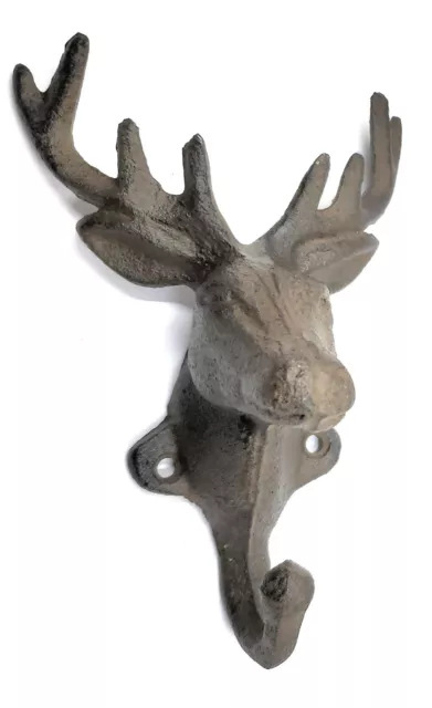 Rustic Deer Elk Antler Head Hooks Cast Iron Coat Hook Rack Hat Cabin Decor