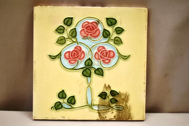 Vintage Tile Art Nouveau Japan Majolica Danto Kaisha Art Pottery Pink Roses"I83