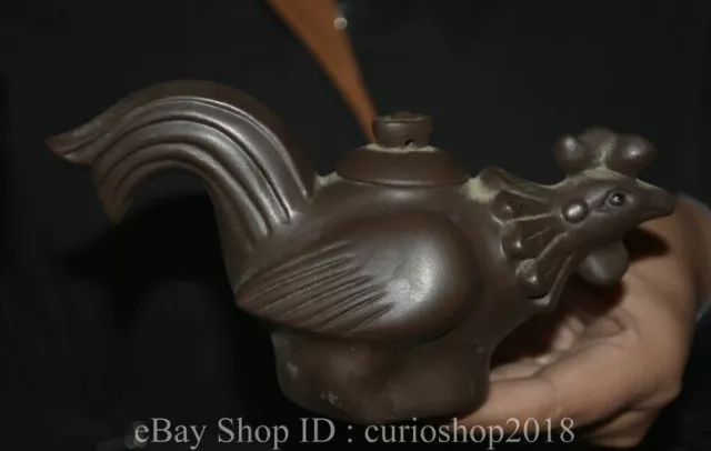 6.4 " Marked China Zisha Pottery Dynasty Palace Phoenix Bird Teapot Tea kettle