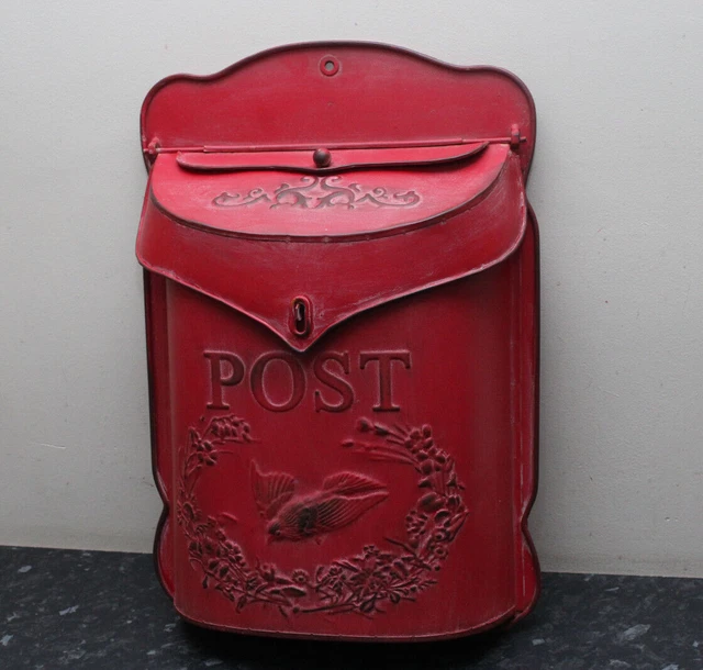 Retro Red Post Box Letter Box Wall Mounted Decorative Metal Mailbox Letter