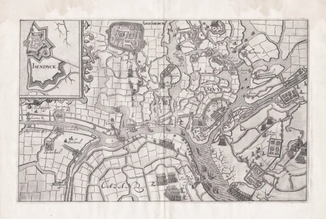 Sluis Sluys Pays-Bas Nederland Pays-Bas Plan Gravure sur Cuivre 1615