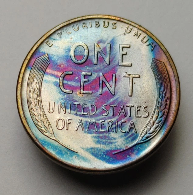 1955s wheat penny monster toned one cent unc us coin odd Lincoln wheat cent #263
