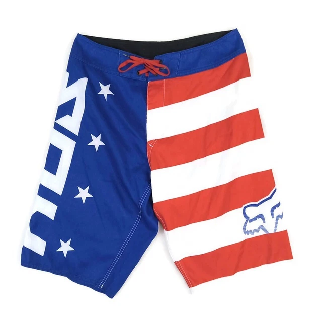 Fox Board Short Swim Trunks Men Size 30x11 Red White Blue Stars Stripes Pocket