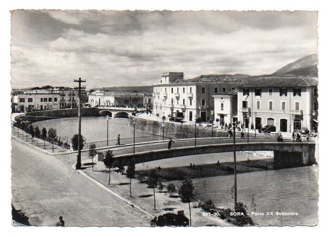 Sora, ponte XX Settembre, cartolina lucida in b/n, vg 1957