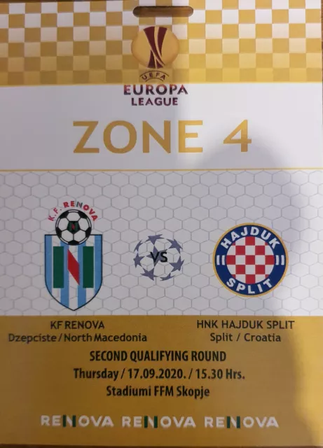 Shkendija - Hajduk Split U-19 / 30.09.2021 / Youth Champions League /  ticket 