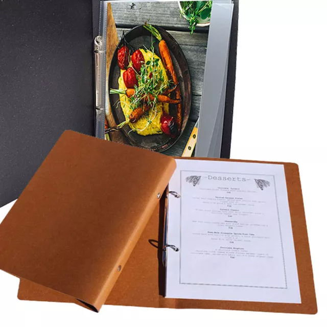LEATHER RING BINDER MENU COVER  A4 or A5 with or without pockets & FREE FREIGHT