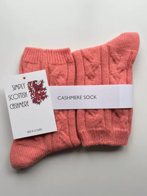 100% Pure Cashmere Coral Thick Cable Knit Ladies Bed Socks Warm Size 4-7 RRP £59