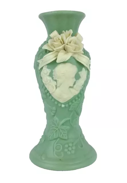 Victorian Candlestick Embossed Ivory Cameo & Roses Green Grapevine Matt Finish