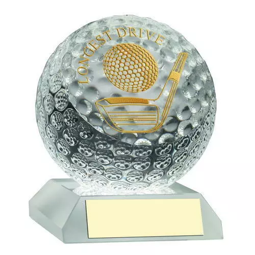 Verre Transparent Golf Balle Trophée Longest Drive Prix Gratuit Gravure & Boite