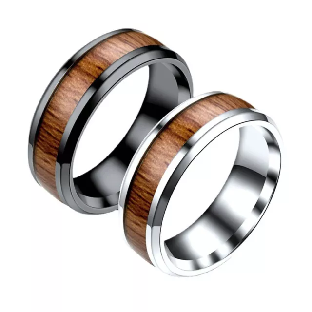 Bague En Bois Bagues De Couple Bague En Acier Inoxydable Anneaux Large Bande #