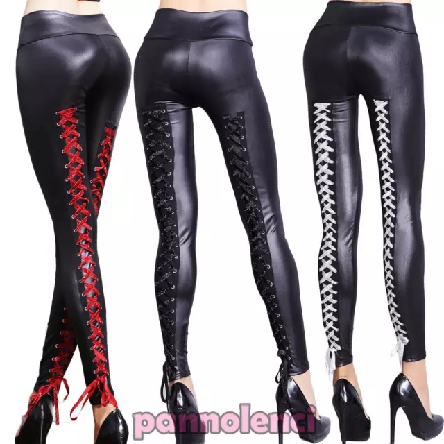 Leggings donna pantaloni effetto pelle leggins liquid stringhe sexy DL-1830