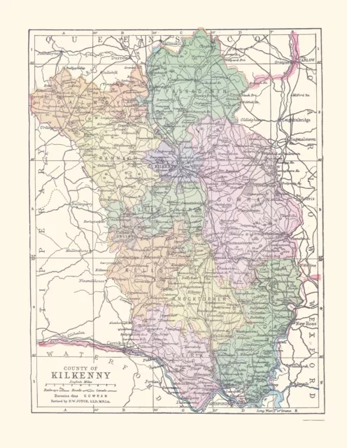 Kilkenny County Ireland - Bartholomew 1882 - 23.00 x 29.68