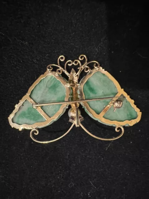 14K Qing Dynasty Jadeite, Ruby And Pearl Butterfly Brooch 2