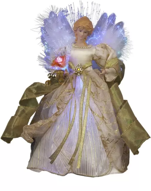 CUL Fiber Optic LED Angel Christmas Treetop Figurine, 12-Inch, Ivory and Gold Tr