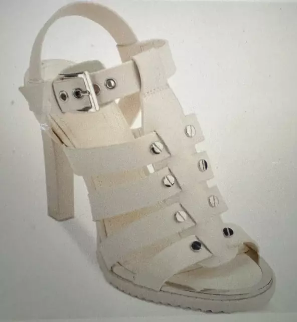 DKNY Women's "Bria" Ivory Off White/Silver Strappy High Heel Sandals Sz 8M NEW