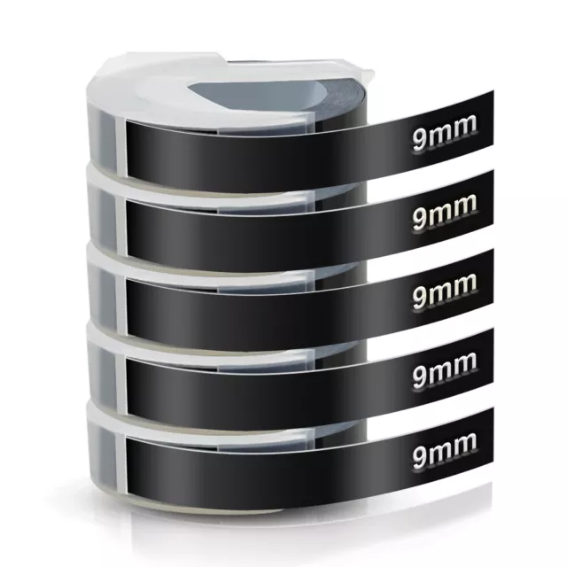 5PK Black 3D 9mm Embossing Tape Compatible for Dymo Junior and Omega Label Tapes