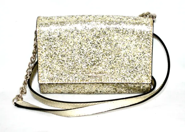 KATE SPADE Gold Cami Glitter Bug Crossbody Clutch Bag Chain Strap PWRU4539